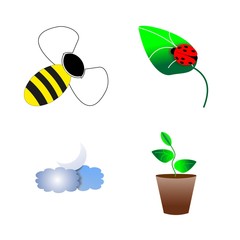 icon Nature with honeybee, cloud, bumblebee, decoration and flowerpot