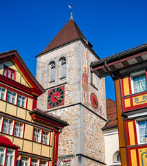 Paintrd clock tower in the center of Appenzell Village