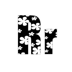 Black and white flowers letter R logo design template. Stylish vector icon