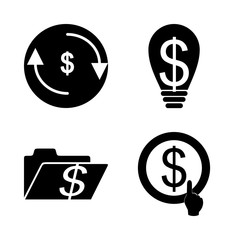 icon Currency with cash, pay, lamp, idea and bank