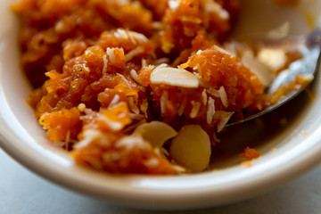 Indian carrot dessert with almonds and coconut