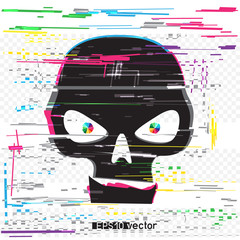 black glitch hacker skull