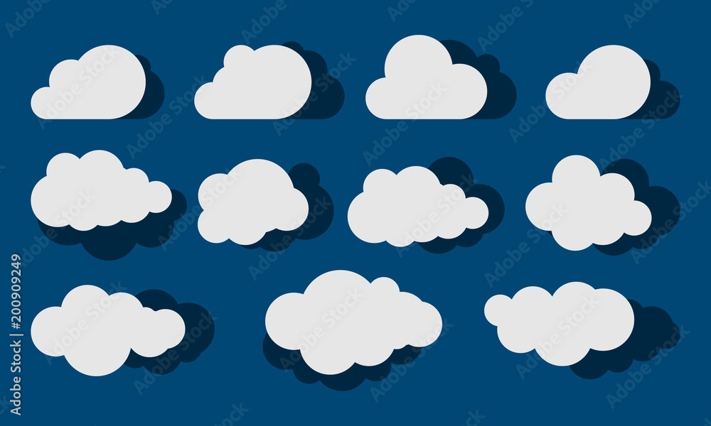 Wall mural clouds silhouettes. vector set of clouds shapes. collection of various forms and contours. design el