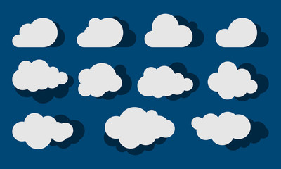 Fototapeta premium Clouds silhouettes. Vector set of clouds shapes. Collection of various forms and contours. Design elements for the weather forecast, web interface or cloud storage applications
