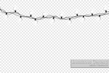 Garlands, realistic glowing garland Christmas decoration lights effects. Christmas decoration. Isolated vector design elements on a transparent background. Glowing lights on Christmas