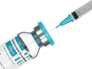 3d render of testosterone enanthate vial with syringe