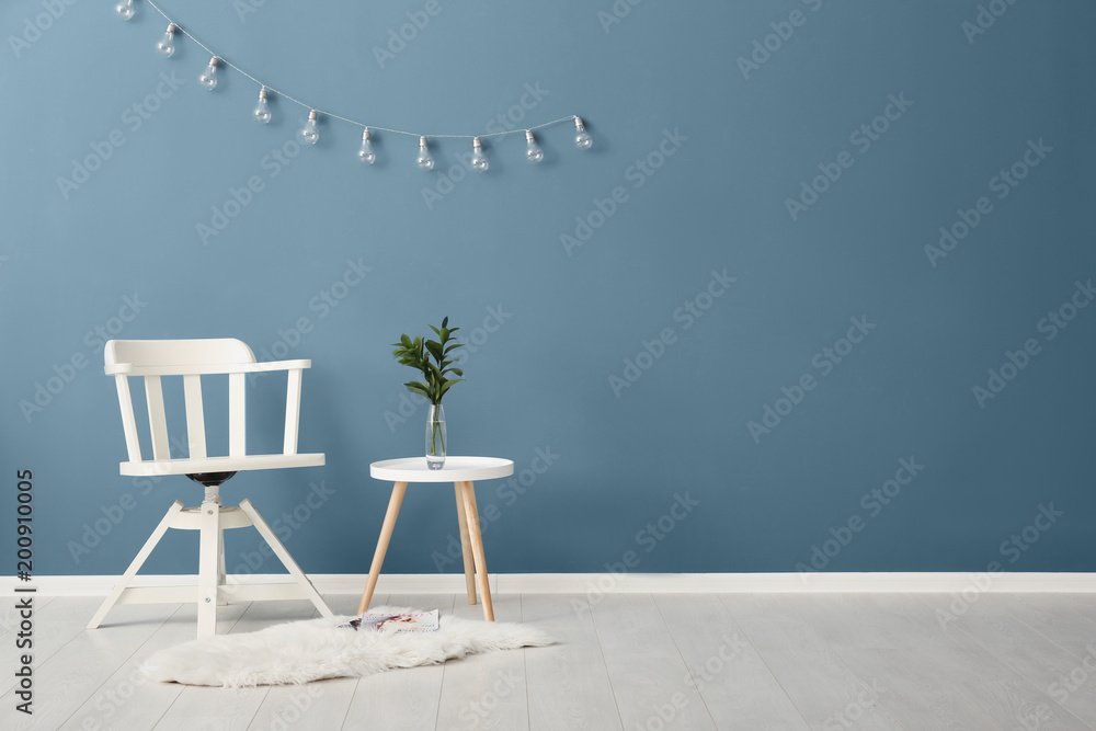 Sticker elegant room interior with comfortable chair. house design