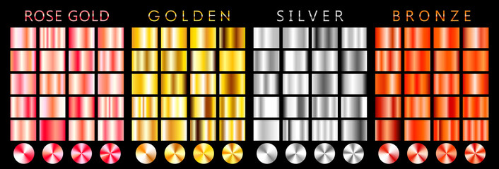 Rose gold, golden, silver, bronze gradient,pattern,template.Set of colors for design