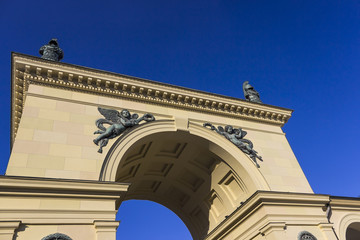 Archway in Munich with blue sky background