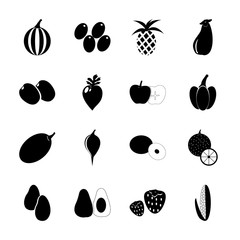 icon Fruits And Vegetables with dredge corn, orange, pepper, marmalade and eatable