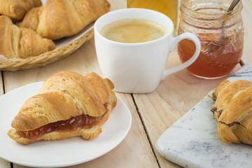 Breakfast with fresh baked croissants.