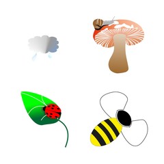 icon Nature with leaf, apiary, mushroom, landscape and cloud