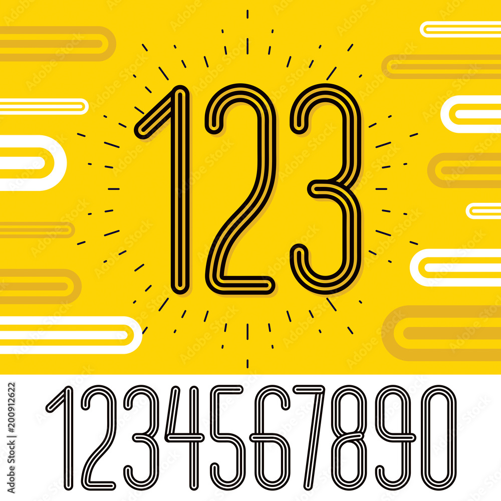 Poster set of stylish retro vector digits, modern numerals collection. trendy thin, narrow numerals from 0 