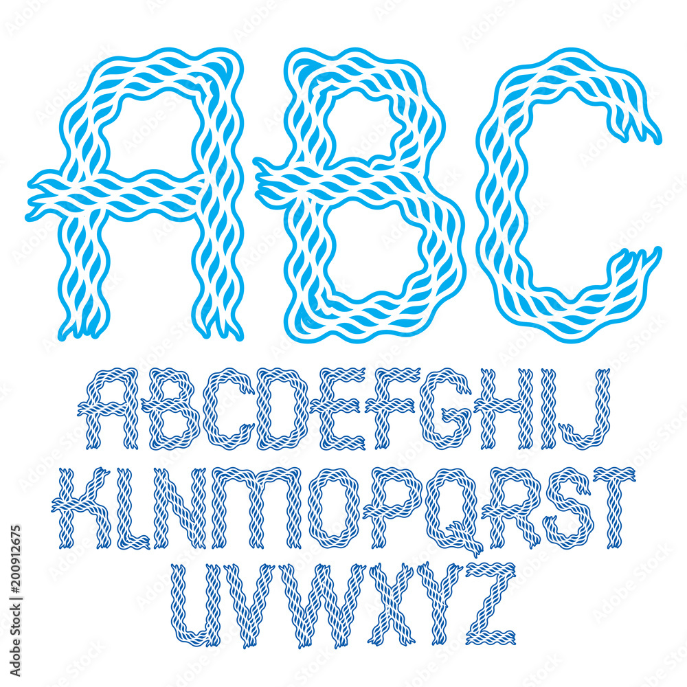Poster set of vector bold capital alphabet letters isolated created with abstract curvy lines.