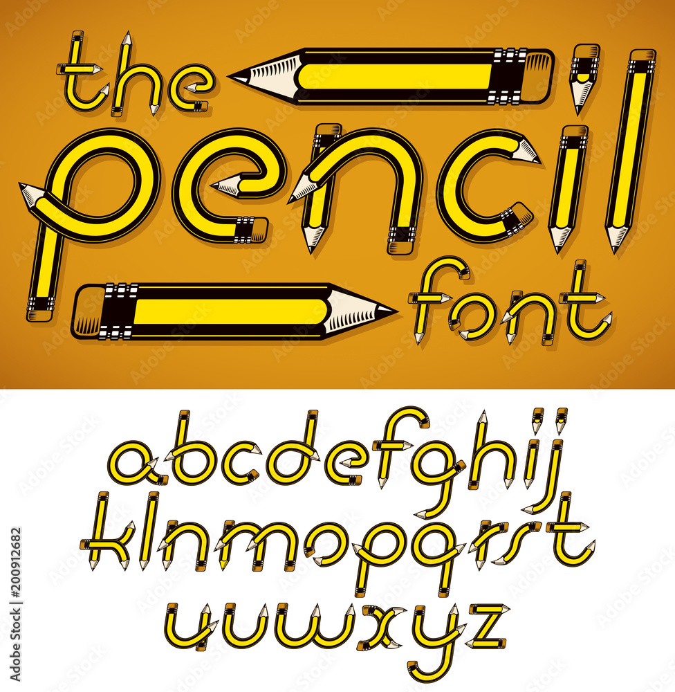 Fototapete Vector script from a to z created using sharp wooden pencils, content management theme. Can be used in poster design as magazine advertising.