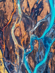 Aerial view and top view river in Iceland. Beautiful natural backdrop.