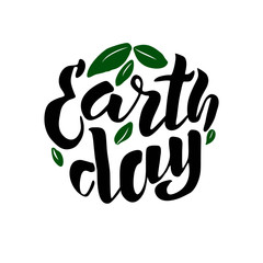 Handwritten lettering text 'Earth Day'. Vector sketched text for postcard banner template. typography for eco friendly ecology concept. World environment background. Vector illustration.