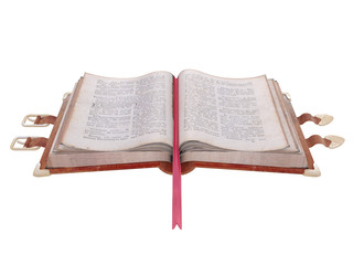 Obraz premium old vintage fantasy book medieval style open with text inside and leather cover isolated on a white background 3d rendering