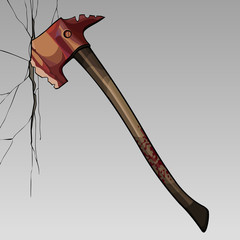 painted old fire ax stuck in the wall