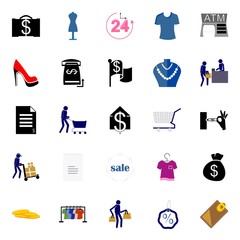 icon Shopping Tools with cloth, buying house, atm payment, shoe and fashion