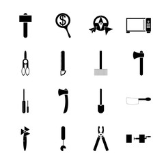Fototapeta premium icon Instruments And Tools with vapour, shovel, tool, chop and mechanical
