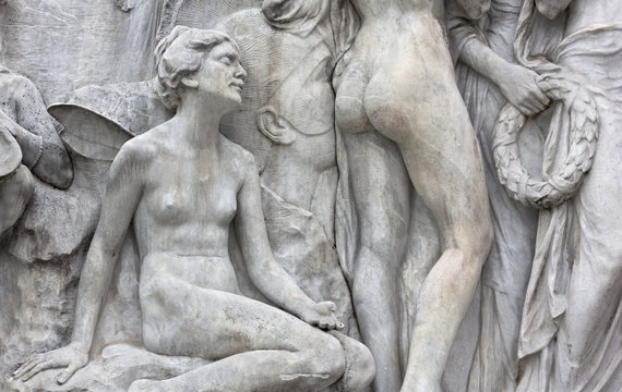 Sculptures of the Elisabeth of Austria monument in Trieste, Italy