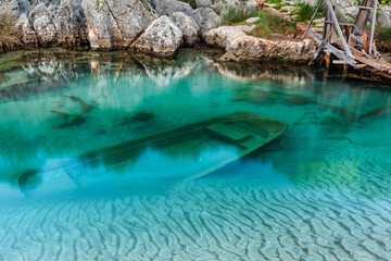 sunken wooden boat