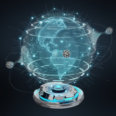 Globe network hologram projector with digital connection 3D rendering