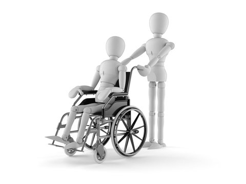 White dummy character on wheelchair