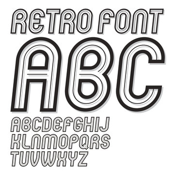 Set of vector rounded retro old upper case alphabet English alphabet letters, for use as retro poster design elements.