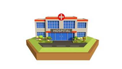 Low poly hospital scene, 3d rendering