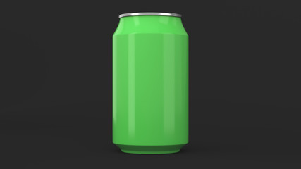 Blank small green aluminium soda can mockup on black background