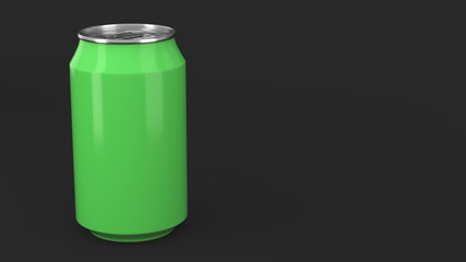 Blank small green aluminium soda can mockup on black background