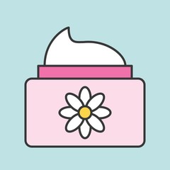 floral cosmetic lotion jar icon, filled outline icon