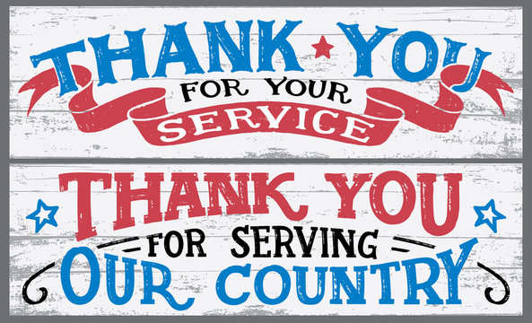 Thank you for your service. Thank you for serving our country. Veterans day hand lettering wood signs. National holiday vintage hand drawn typography design