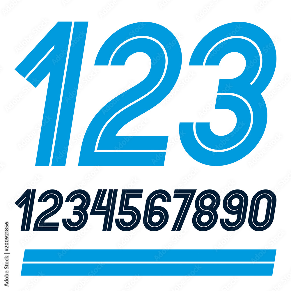 Poster set of vector rounded numerals made with white lines, can be used as business logo design elements