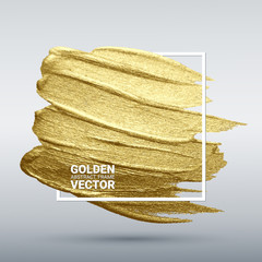 Smear with an artistic brush. Gold grunge texture in a frame. A brilliant festive pattern. Dark transparent background. Vector abstract image. A high resolution.