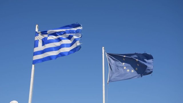 Fahne Griechenlands und der EU