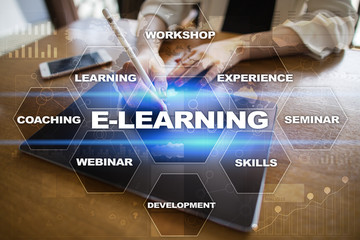 E-Learning on the virtual screen. Internet education concept.