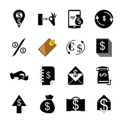 icon Currency with atm, buy, mail, wallet and cash