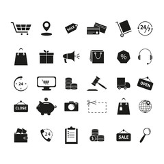 Set shopping black icons