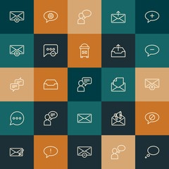 Modern Simple Set of chat and messenger, email Vector outline Icons. ..Contains such Icons as  post,  symbol, options,  block and more on vintage colors background. Fully Editable. Pixel Perfect.