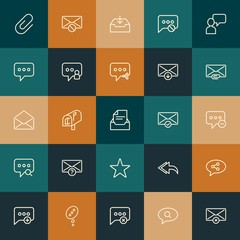 Modern Simple Set of chat and messenger, email Vector outline Icons. ..Contains such Icons as  sign,  mailbox,  bubble,  outline and more on vintage colors background. Fully Editable. Pixel Perfect.