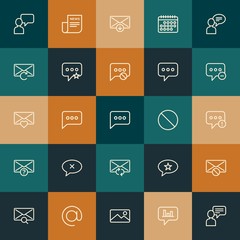 Modern Simple Set of chat and messenger, email Vector outline Icons. ..Contains such Icons as  outline,  sms,  send,  note, delete and more on vintage colors background. Fully Editable. Pixel Perfect.