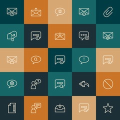 Modern Simple Set of chat and messenger, email Vector outline Icons. ..Contains such Icons as  icon,  symbol, mail, empty,  answer and more on vintage colors background. Fully Editable. Pixel Perfect.