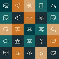 Modern Simple Set of chat and messenger, email Vector outline Icons. ..Contains such Icons as  video,  magazine,  message, mail and more on vintage colors background. Fully Editable. Pixel Perfect.