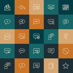 Modern Simple Set of chat and messenger, email Vector outline Icons. ..Contains such Icons as  messaging,  symbol,  forward, empty and more on vintage colors background. Fully Editable. Pixel Perfect.