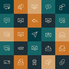 Modern Simple Set of chat and messenger, email Vector outline Icons. ..Contains such Icons as  line,  mail,  data, message,  red and more on vintage colors background. Fully Editable. Pixel Perfect.