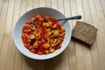 A hearty bowl of lecso, the spicy Hungarian vegetable stew