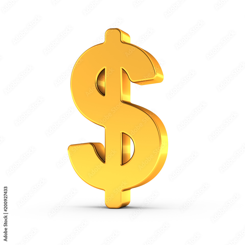 Poster the dollar symbol as a polished golden object with clipping path
